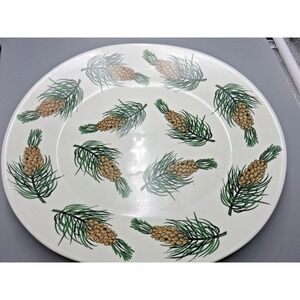 Vtg Oval Arabia dish glazed stoneware w/ hand-painted fir cones 1872-1972 Rare